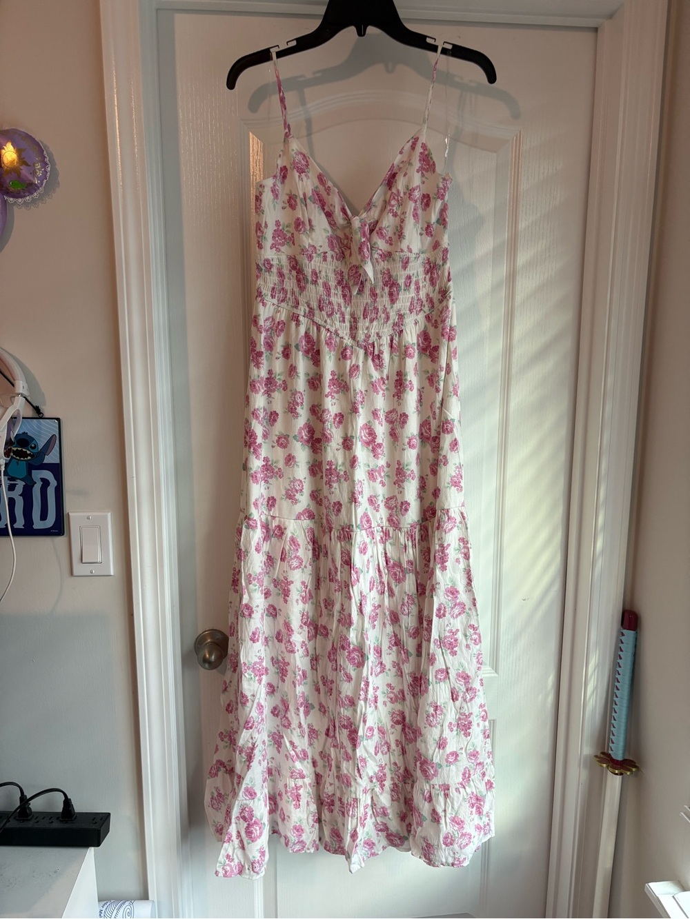 Altar'd State White Maxi Dress with Pink Floral Print